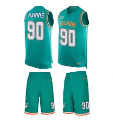 Men's Nike Miami Dolphins #90 Charles Harris Limited Aqua Green Tank Top Suit NFL Jersey