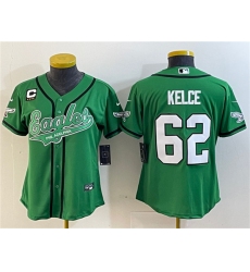 Women's Philadelphia Eagles #62 Jason Kelce Green With 4-Star C Cool Base Stitched Baseball Jersey