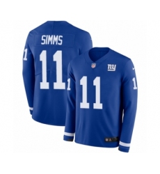 Men's Nike New York Giants #11 Phil Simms Limited Royal Blue Therma Long Sleeve NFL Jersey