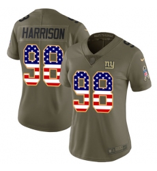 Women's Nike New York Giants #98 Damon Harrison Limited Olive/USA Flag 2017 Salute to Service NFL Jersey