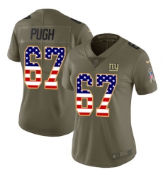 Women's Nike New York Giants #67 Justin Pugh Limited Olive/USA Flag 2017 Salute to Service NFL Jersey