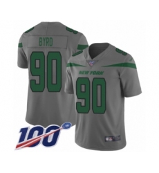 Men's New York Jets #90 Dennis Byrd Limited Gray Inverted Legend 100th Season Football Jersey