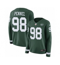 Women's Nike New York Jets #98 Mike Pennel Limited Green Therma Long Sleeve NFL Jersey