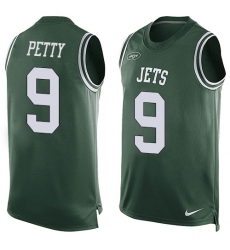 Men's Nike New York Jets #9 Bryce Petty Limited Green Player Name & Number Tank Top NFL Jersey
