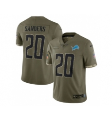 Men's Detroit Lions #20 Barry Sanders 2022 Olive Salute To Service Limited Stitched Jersey