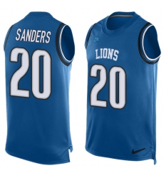 Men's Nike Detroit Lions #20 Barry Sanders Limited Light Blue Player Name & Number Tank Top NFL Jersey