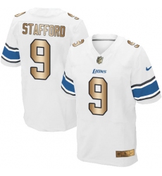 Men's Nike Detroit Lions #9 Matthew Stafford Elite White/Gold NFL Jersey