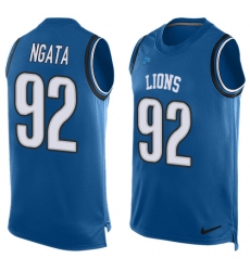 Men's Nike Detroit Lions #92 Haloti Ngata Limited Light Blue Player Name & Number Tank Top NFL Jersey