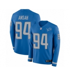 Youth Nike Detroit Lions #94 Ziggy Ansah Limited Blue Therma Long Sleeve NFL Jersey