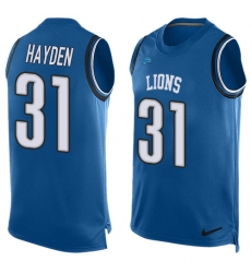 Men's Nike Detroit Lions #31 D.J. Hayden Limited Light Blue Player Name & Number Tank Top NFL Jersey
