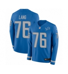 Men's Nike Detroit Lions #76 T.J. Lang Limited Blue Therma Long Sleeve NFL Jersey