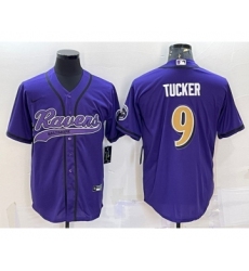 Men's Baltimore Ravens #9 Justin Tucker Purple Gold With Patch Cool Base Stitched Baseball Jersey Men's Baltimore Ravens #9 Justin Tucker Purple Gold With Patch Cool Base Stitched Baseball Jersey