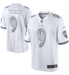 Men's Nike Baltimore Ravens #9 Justin Tucker Limited White Platinum NFL Jersey