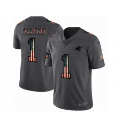 Men's Carolina Panthers #1 Cam Newton Limited Black USA Flag 2019 Salute To Service Football Jersey