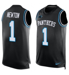 Men's Nike Carolina Panthers #1 Cam Newton Limited Black Player Name & Number Tank Top NFL Jersey