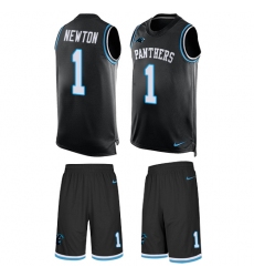 Men's Nike Carolina Panthers #1 Cam Newton Limited Black Tank Top Suit NFL Jersey