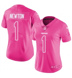 Women's Nike Carolina Panthers #1 Cam Newton Limited Pink Rush Fashion NFL Jersey