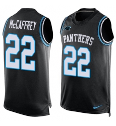Men's Nike Carolina Panthers #22 Christian McCaffrey Elite Black Player Name & Number Tank Top NFL Jersey