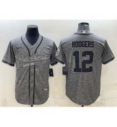Men's Green Bay Packers #12 Aaron Rodgers Grey Gridiron With Patch Cool Base Stitched Baseball Jersey