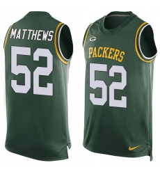 Men's Nike Green Bay Packers #52 Clay Matthews Limited Green Player Name & Number Tank Top NFL Jersey