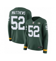Women's Nike Green Bay Packers #52 Clay Matthews Limited Green Therma Long Sleeve NFL Jersey