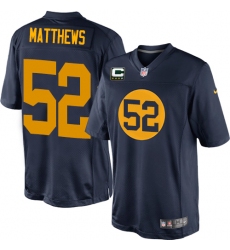 Youth Nike Green Bay Packers #52 Clay Matthews Elite Navy Blue Alternate C Patch NFL Jersey