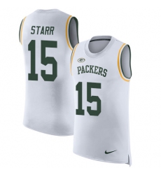 Men's Nike Green Bay Packers #15 Bart Starr Limited White Rush Player Name & Number Tank Top NFL Jersey