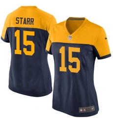 Women's Nike Green Bay Packers #15 Bart Starr Elite Navy Blue Alternate NFL Jersey