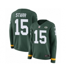 Women's Nike Green Bay Packers #15 Bart Starr Limited Green Therma Long Sleeve NFL Jersey