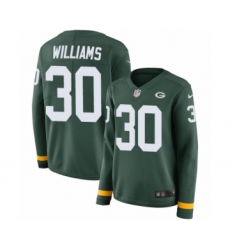 Women's Nike Green Bay Packers #30 Jamaal Williams Limited Green Therma Long Sleeve NFL Jersey