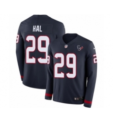 Youth Nike Houston Texans #29 Andre Hal Limited Navy Blue Therma Long Sleeve NFL Jersey