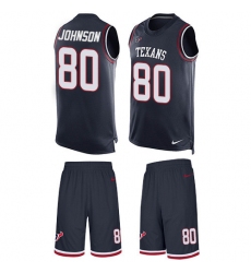 Men's Nike Houston Texans #80 Andre Johnson Limited Navy Blue Tank Top Suit NFL Jersey