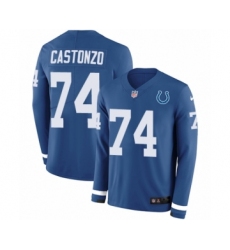 Men's Nike Indianapolis Colts #74 Anthony Castonzo Limited Blue Therma Long Sleeve NFL Jersey