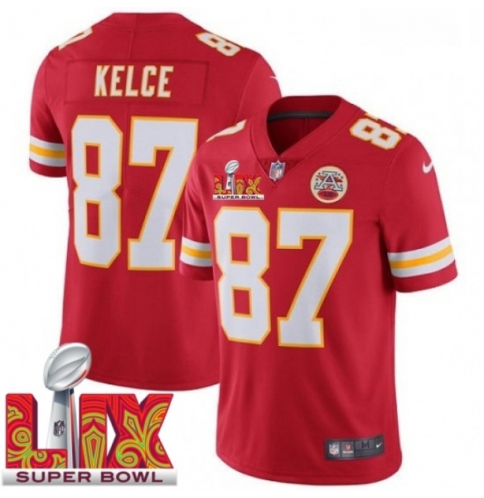 Men's Kansas City Chiefs Travis Kelce #87 Red 2024 2025 Super Bowl LIX F U S E Stitched Jersey