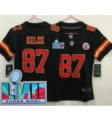 Women's Kansas City Chiefs #87 Travis Kelce Limited Black Super Bowl LVII Vapor Jersey