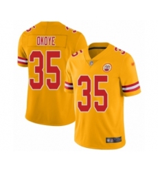Women's Kansas City Chiefs #35 Christian Okoye Limited Gold Inverted Legend Football Jersey