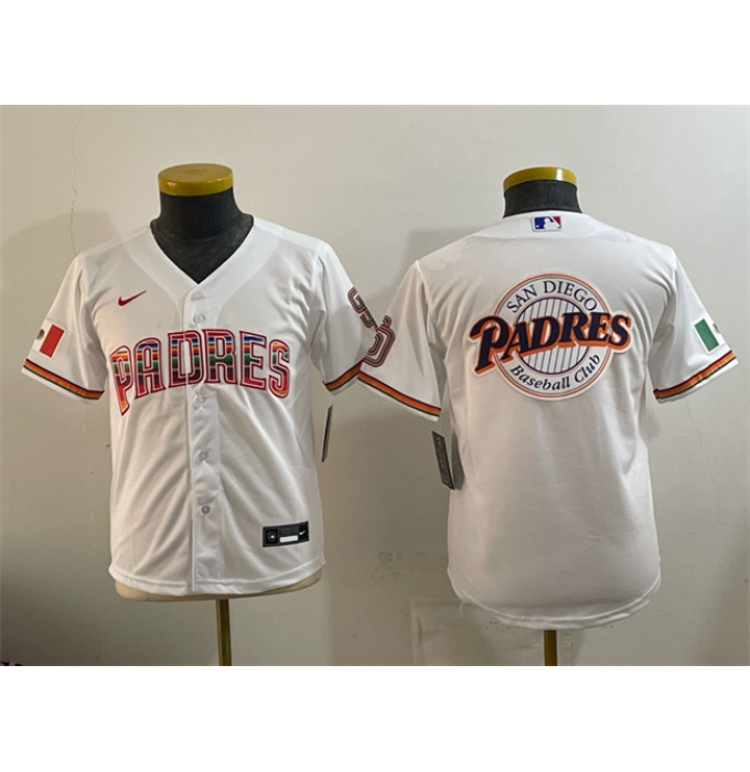 Youth San Diego Padres Team Big Logo White Mexico Cool Base Stitched Baseball Jersey
