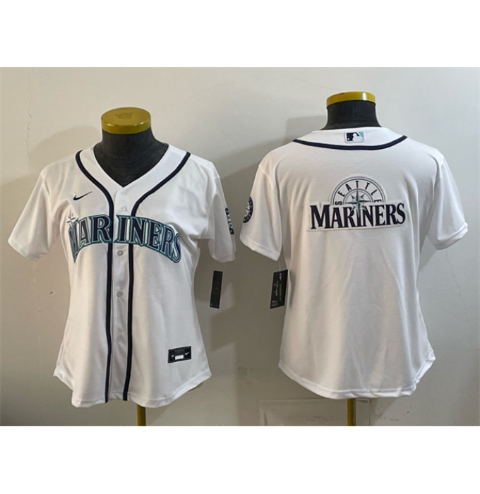 Youth Seattle Mariners Team Big Logo White Cool Base Stitched Baseball Jersey