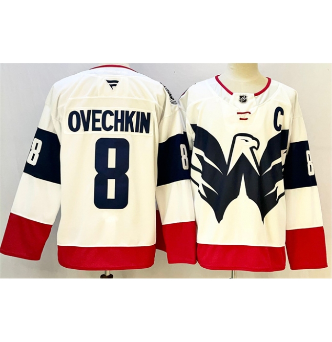 Men's Washington Capitals #8 Alexander Ovechkin White Navy With C Stadium Series Stitched Hockey Jersey