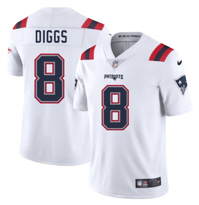 Men's New England Patriots #8 Stefon Diggs White 2025 Vapor Limited Football Stitched Jersey