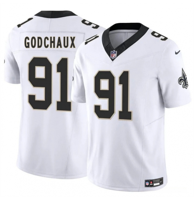 Men's New Orleans Saints #91 Davon Godchaux White 2025 F.U.S.E. Vapor Limited Football Stitched Jersey