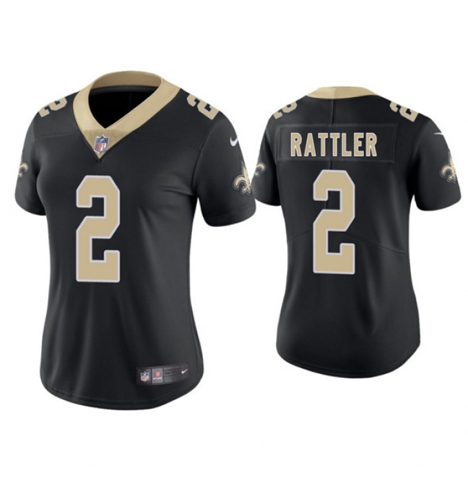 Women's New Orleans Saints #2 Spencer Rattler Black 2025 Vapor Limited Football Stitched Jersey(Run Small)