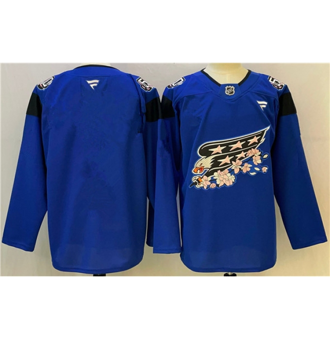 Men's Washington Capitals Blank Blue Cherry Blossom Stitched Hockey Jersey