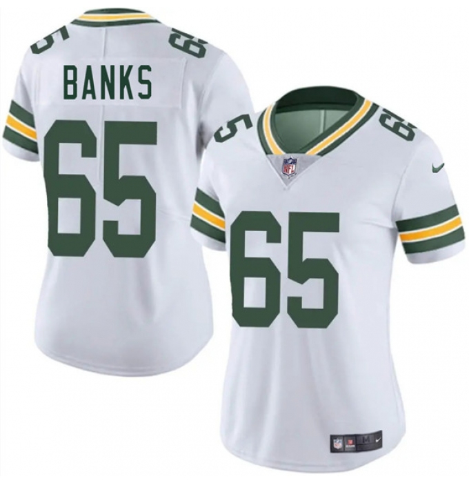Women's Green Bay Packers #65 Aaron Banks White 2025 Vapor Untouchable Limited Football Stitched Jersey(Run Small)
