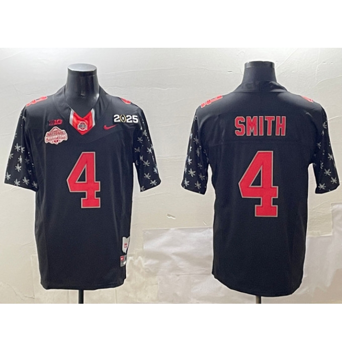 Men's Ohio State Buckeyes #4 Jeremiah Smith Black 2025 CFP Final With National Champions F.U.S.E. Vapor Limited Stitched Football Jersey
