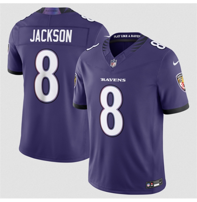 Men's Baltimore Ravens #8 Lamar Jackson Purple 2026 F.U.S.E Vapor Stitched Limited Football Jersey