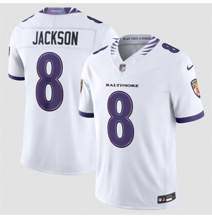 Men's Baltimore Ravens #8 Lamar Jackson White 2026 F.U.S.E. Vapor Stitched Limited Football Jersey