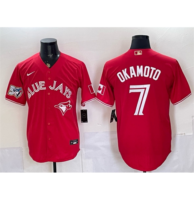 Men's Toronto Blue Jays #7 Kazuma Okamoto Red 50 Seasons Stitched Baseball Jersey