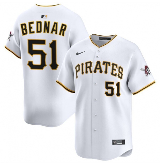 Men's Pittsburgh Pirates #51 David Bednar White 2025 Home Limited Stitched Baseball Jersey