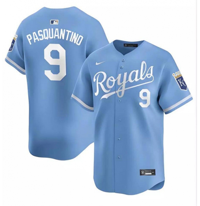 Men's Kansas City Royals #9 Vinnie Pasquantino Light Blue Alternate Limited Stitched Baseball Jersey